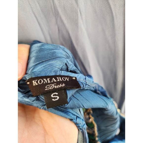 Komarov Blue Embellished V Neck Layered Formal Wedding Cocktail Tank Dress Sz S - Picture 6 of 7